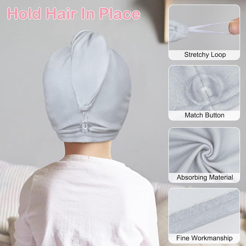 Basumee Microfiber Hair Towel Wrap for Kids 2 Pack Rapid Drying Hair Towel with Button Hair Turbans for Wet Hair Wraps Head Towel Wrap for Women and Girls - Image 3